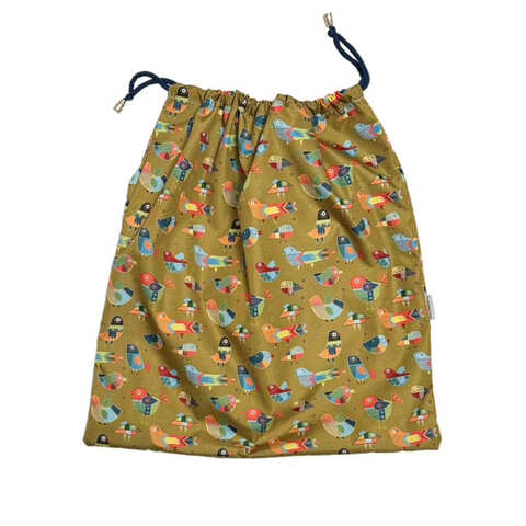 Мешок для хранения вещей "Птицы", горчичный фон, на шнурке, 33х37 см