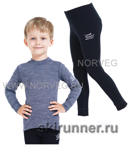 Комплект термобелья из шерсти мериноса Norveg Soft Blue Melange-Black детский