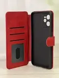 Чехол книжка для Realme C35 кожаный красный с магнитной застежкой, flip чехол с функцией подставки, отделением для пластиковых карт и денег