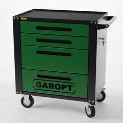 GTS4.green Тележка инструментальная Garopt 4 ящиков ЗЕЛЕНАЯ, центральный замок, увеличенные колеса, доводчики,  GAROPT Серия 