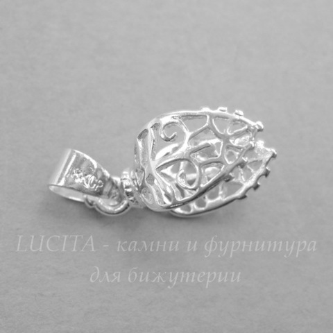 Держатель для кулона "Листик" филигранный 18х10х8 мм (цвет - серебро)