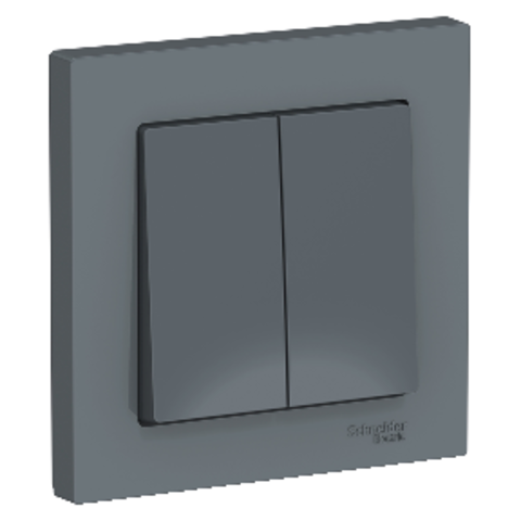 Выключатель двухклавишный, 10АХ, в сборе. Цвет Грифель. Schneider Electric AtlasDesign. ATN000752