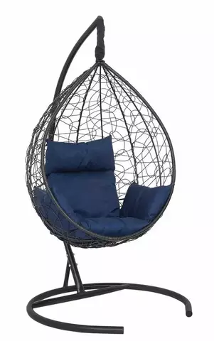Подвесное кресло-кокон SEVILLA черное, темно-синяя подушка (Laura Outdoor)