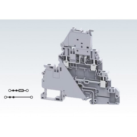Клемма 2-х уровневая (2+2) серии CY с предохранителем, винтовые зажимы для проводника до 4 мм.кв. 10А и 32A/500V