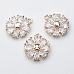 Подвеска Цветок, цвет золото+прозрачный, размер 15*12 мм, цена за 1 шт
