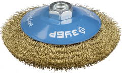 ЗУБР 125 мм, витая стальная латунированная проволока 0.3 мм, коническая щетка-крацовка для УШМ, Профессионал (35267-125)