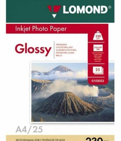 Односторонняя глянцевая фотобумага Lomond для струйной печати, A4, 230 г/м2, 25 листов (0102049)