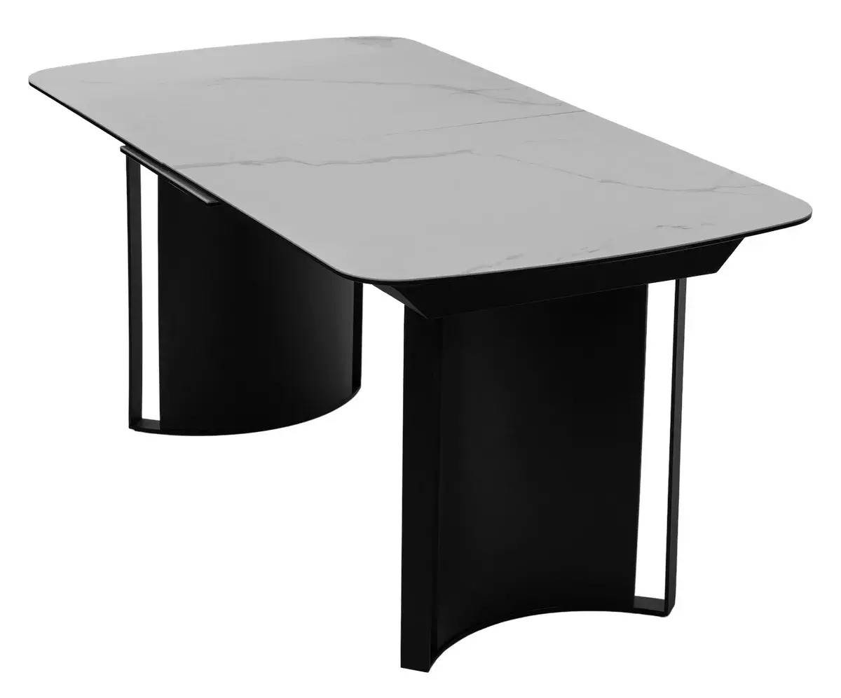 Стол RASMUS 160 TL-45 Белый мрамор, испанская керамика / черный каркас, DISAUR