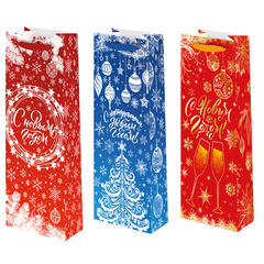 Пакет подарочный под бутылку, С Новым годом, МИКС, 15*36*8 см (Д*В*Ш)
