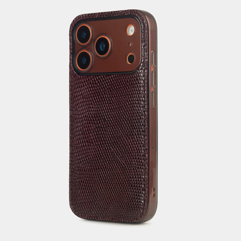 Чехол-накладка для iPhone 17 Pro из кожи ящерицы, бордового цвета
