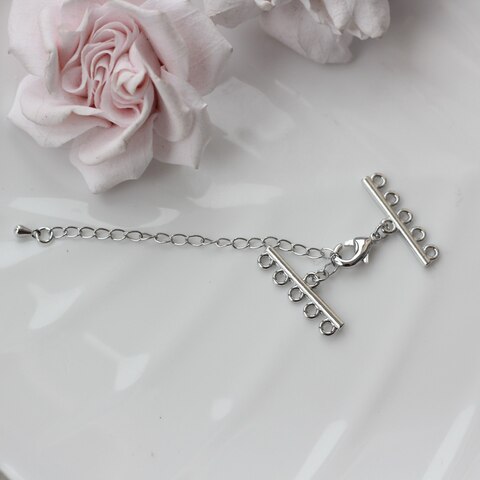 Замочек карабин с коннектором 12,6 мм с для многорядных колье, 5 нитей, родий, З086