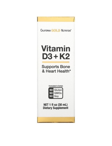 California gold nutrition, витамины D3 и K2, 25 мкг (1000 МЕ), 30 мл (1 жидк. унция)