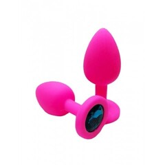 Анальная пробка из розового силикона с бирюзовым кристаллом (размер S)