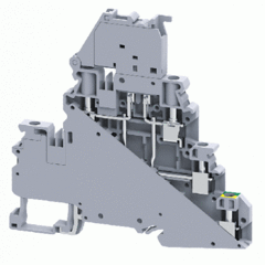 Клемма 3-х уровневая замкнутая (4+ЗК) серии CY с предохранителем, винтовые зажимы для проводника до 4 мм.кв. 10А/500V, шина заземления