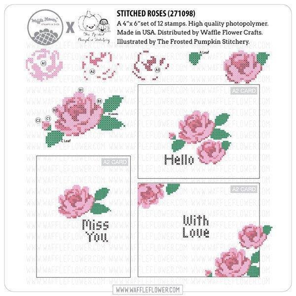 Набор штампов Waffle Flower Crafts Clear Stamps 10х15см  - Stitched Roses