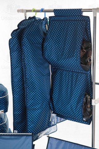 Чехол для средней одежды с прозрачной половиной, 60*100 см (темно-синий в горошек)