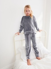 Лонгслив велюровый и брюки велюровые в комплекте для девочки Next 741-897, Серый