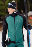 Премиальный костюм для лыж и зимнего бега Nordski Hybrid Hood Black-Alpine Green
