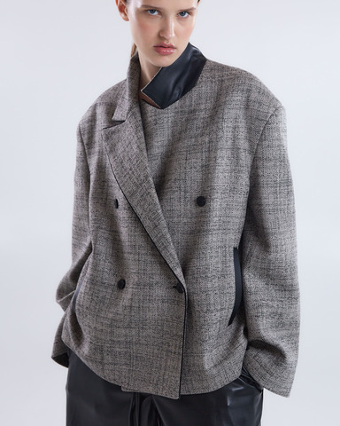 Жакет двубортный из шерсти Стелла Маккартни канва черно-серый