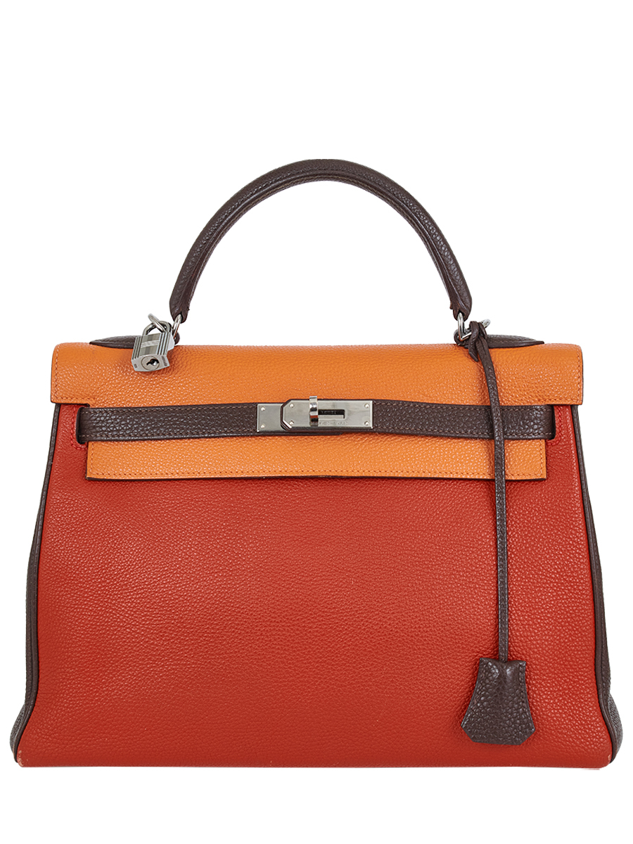 HERMÈS Kelly 32 Retourne Togo Orange Ebene Rouge Vif RHW, 2005