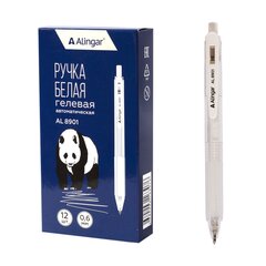 Ручка гелевая Alingar, 0,6 мм, белая, автоматическая, резиновый грип, круглый, прозрачный, пластиковый корпус, карт. уп.