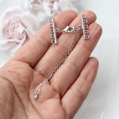 Замочек карабин с коннектором 12,6 мм с для многорядных колье, 5 нитей, родий, З086