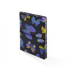 
          Записная книжка, А6, Yalong, 7БЦ, матовая ламинация, поролон, на резинке, клетка, цветной срез, 80 л., "Бабочки на черном", ассорти