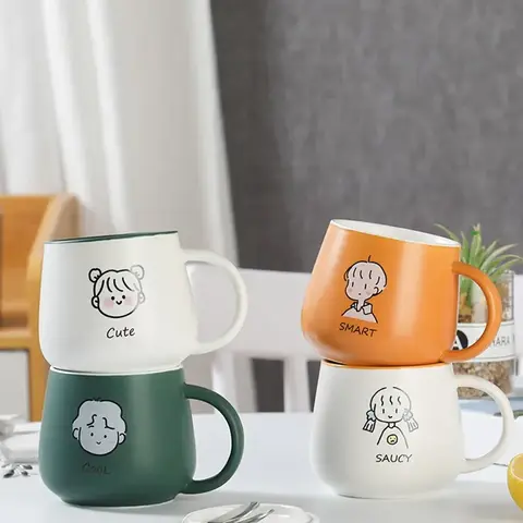 КЕРАМИЧЕСКАЯ КРУЖКА С ЛОЖКОЙ, saucy/cute/smart/cool, 350 мл