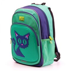 
          Рюкзак школьный пиксельный, 390х270х150мм, "Синий кот", 6-10 лет, эргономич. спинка, стветоотр. элементы, текстиль, гипоаллерген. силикон, зеленый