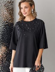 Футболка оверсайз с принтом пайетками из премиального хлопка с эластаном  D49.125 (130598)