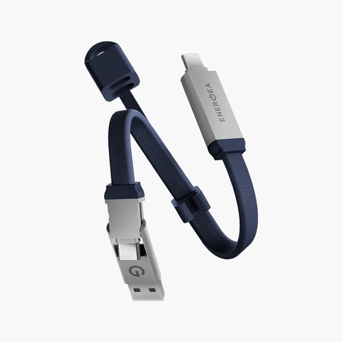 Кабель-брелок Energea Sheath Key 2 в 1, USB-C to Lightning / USB-C, 60W 15см, Синий | Blue