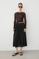 Massimo Dutti Плиссированная юбка миди, черный