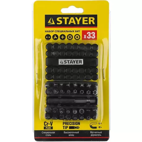 STAYER 33 шт, набор специальных бит с магнитным адаптером (26084-H33)