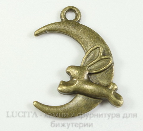 Подвеска "Кролик на Луне" (цвет - античная бронза) 22х17 мм