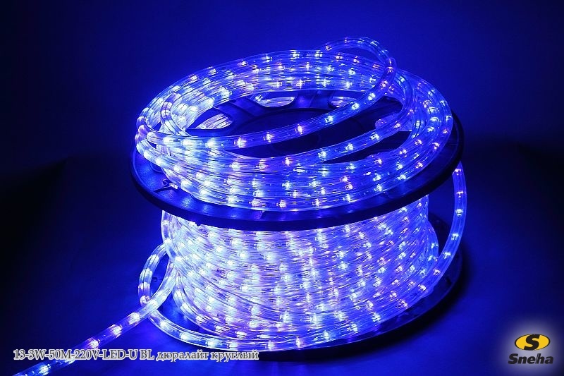 Дюралайт 13-3W-50M-220V-LED-U BL Синий трехжильный круглый