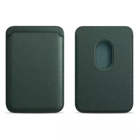 Кожаный чехол для пластиковых карт магнитный (MagSafe) / Картхолдер - кошелек для iPhone 12, 13 серии Leather Wallet (Темно-зеленый)