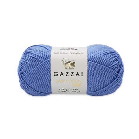 Пряжа Gazzal Baby Cotton 205 цвет 517 небесный голубой