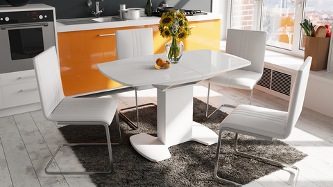 Стол обеденный «Портофино» (Белый глянец/Стекло белое) обеденный для кухни , столовой и гостинной . Тип 22