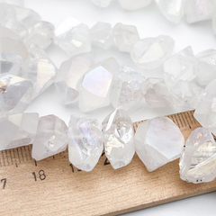 Горный хрусталь + кварц бусины, кристалл с покрытием AB, размер около 8-12*15-22 мм, цена за 9-10 шт (1/4 нити)