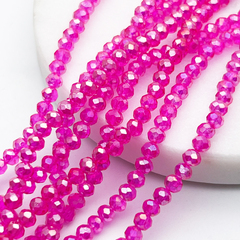 Бусины стекло, цвет фуксия, размер около 3*4 мм, цена за нить 38 см