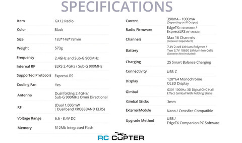 Аппаратура управления RadioMaster GX12 Gemini-X (M2) ELRS FCC 900+2.4