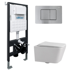 Abber AC1201-AC0105-AC0120MCH Комплект подвесной унитаз Abber Rechteck AC1201 белый с инсталляцией AC0105 и кнопкой AC0120MCH матовый хром фото