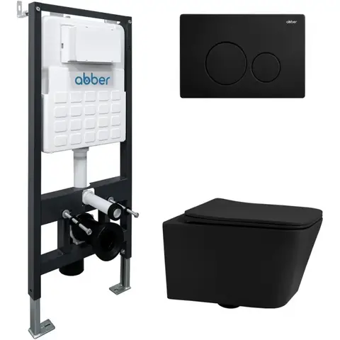 Abber Rechteck AC1201MB-AC0105-AC0121MB Комплект подвесной Унитаз черный матовый с инсталляцией AC0105 и кнопкой AC0121MB черный матовый