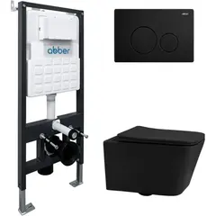 Abber Rechteck AC1201MB-AC0105-AC0121MB Комплект подвесной Унитаз черный матовый с инсталляцией AC0105 и кнопкой AC0121MB черный матовый фото