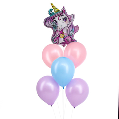 Воздушные шары, букет «Единорог», набор 6 шт. хром, гелий