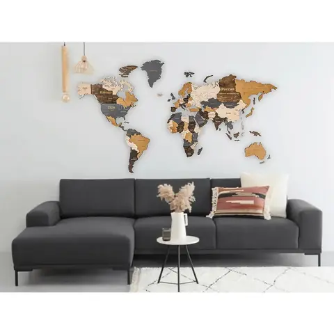 Декор на стену Карта мира многоуровневый, сканди L, 60*105 см.