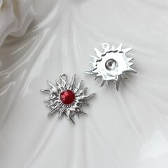 Подвеска Солнце с эмалью, красный, 22*23 мм, родий, П1032