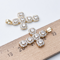 Подвеска Крест, цвет позолота, фианиты, размер 26*18 мм, цена за 1 шт