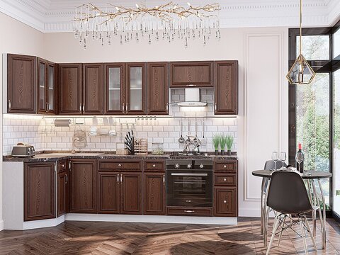 Угловая модульная кухня Шале-03 Brown Dreamline - Белый 2140*1300/2800*600
