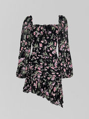 Платье by Gor 10932 короткое в цветок с рюшами и сборкой